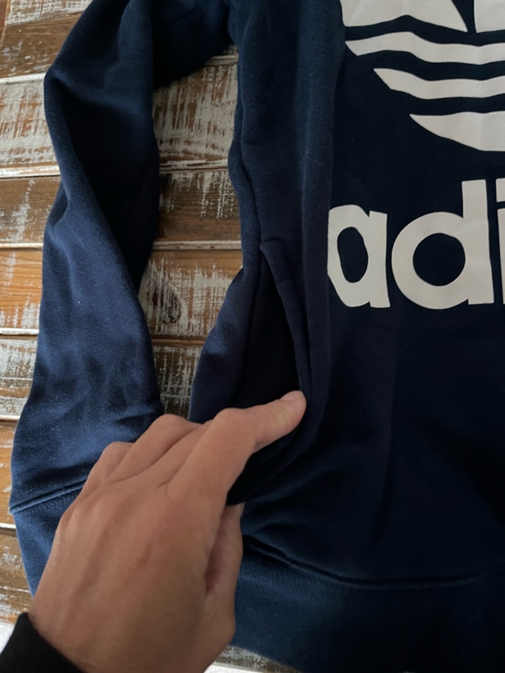 adidas Navy Pullover Hoodie with White Trefoil Tag - Picture 3 of 3